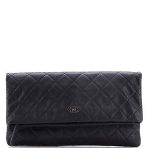 Chanel CC Foldover Clutch Quilted Caviar